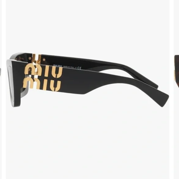 Miu Miu Black and Gold Rectangular Sunglasses - Picture 2 of 7